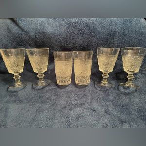 6 Vintage Duncan Miller Crystal Sandwich Glasses